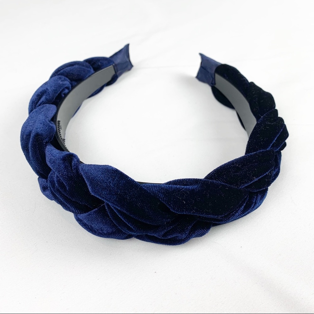 Velvet Braided Headband  - Navy